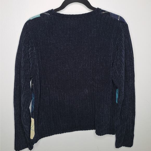 Vintage Y2K Argyle Chenille Sweater Women Large 12/14 Academia Preppy White Stag - Picture 3 of 8
